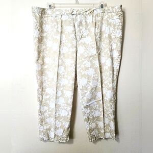 Covington Women's Capris Plus Size 22 Cotton Beige White Floral Stretch Casual